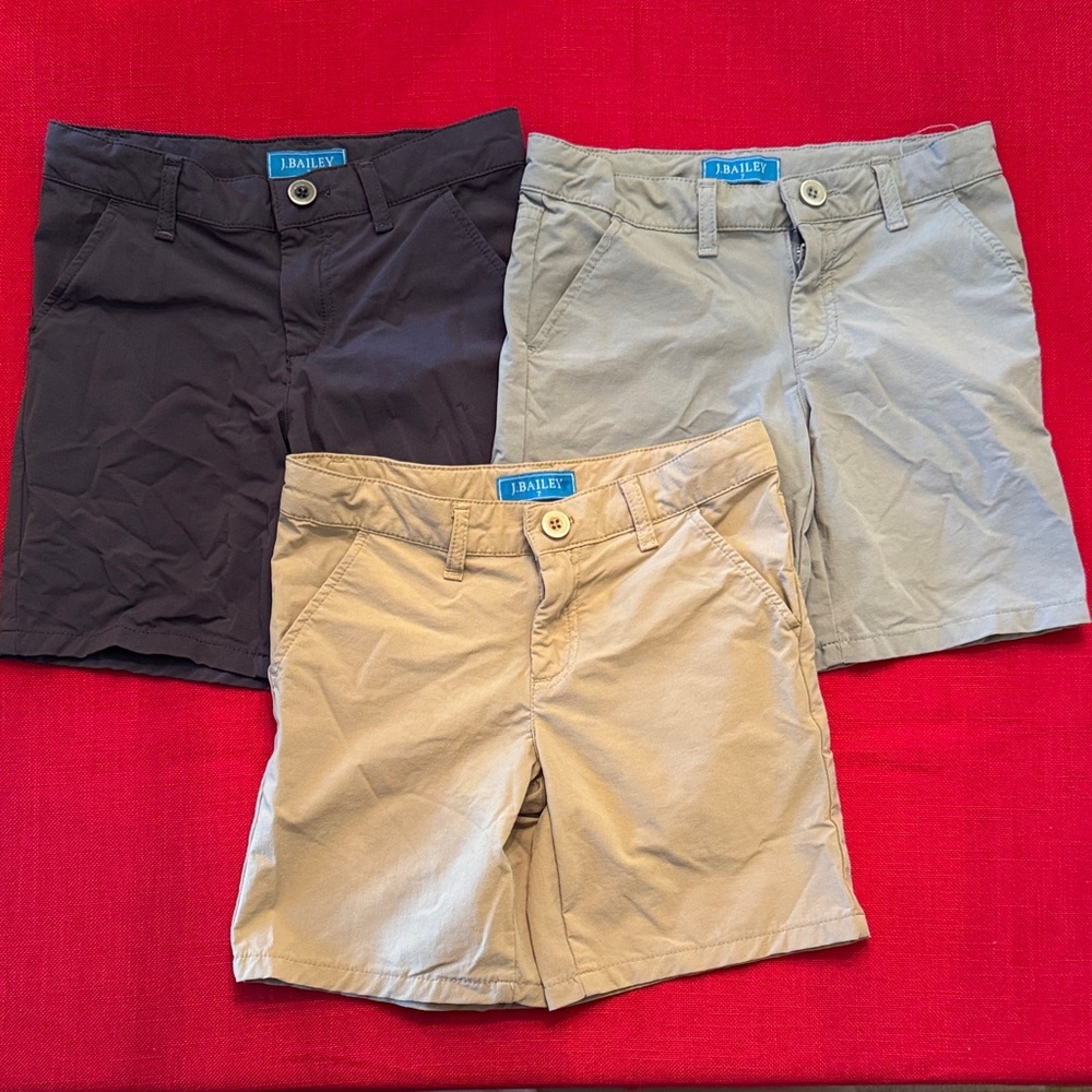 J. Bailey Boys' Shorts Trio - Navy, Gray, and Tan Bundle